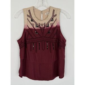 American Rag Burgundy Ombre Embroidered Beaded Sleeveless Tank Top